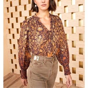 NWT Ulla Johnson Long-Sleeve Floral Metallic Ida Blouse